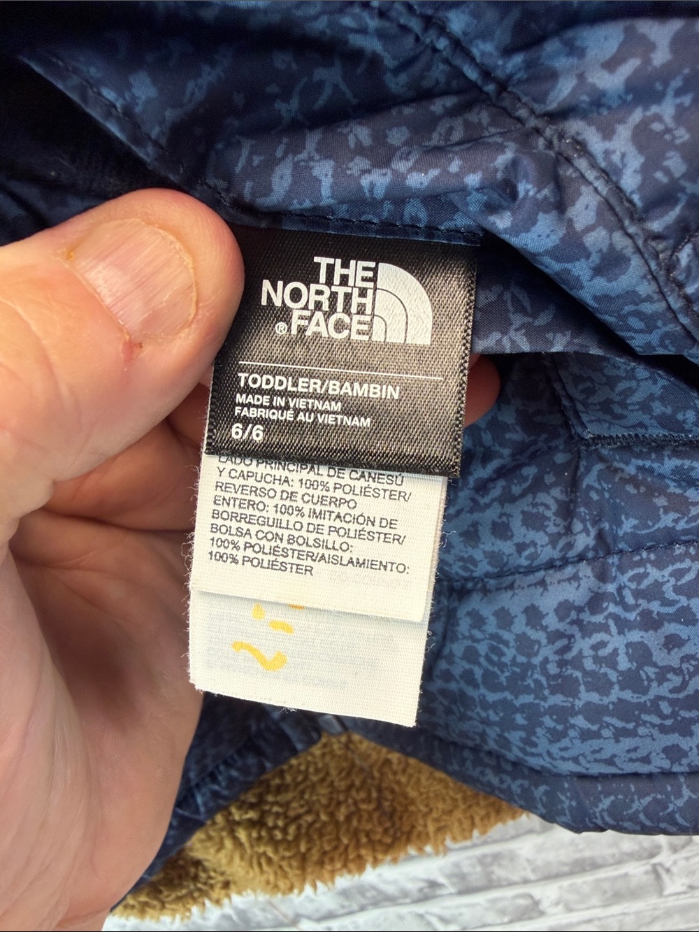 The North Face Kids Navy Blue Quilted Puffer Jacket with Sherpa Hood reversible - Picture 7 of 9